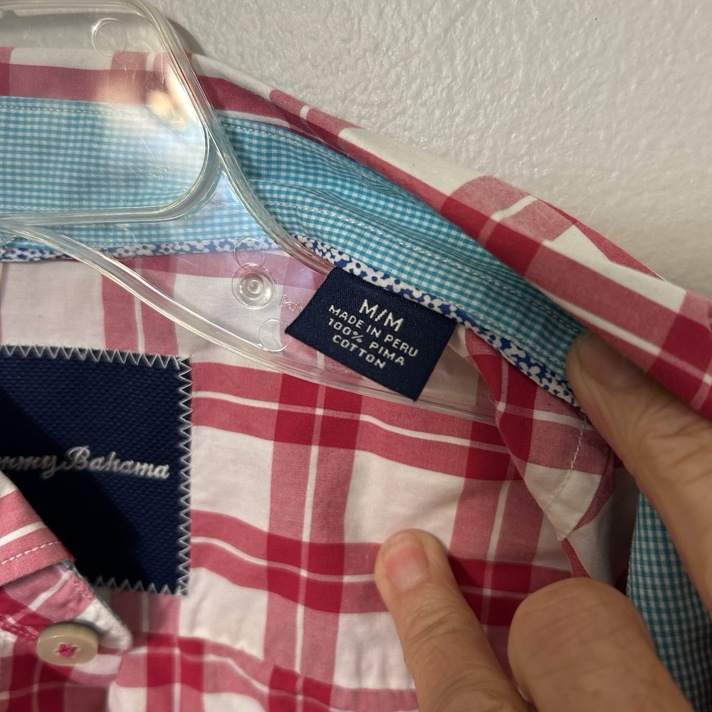 Tommy Bahama Button Up Shirt Mens Medium Pink Check Preppy Casual Long Sleeve - Picture 6 of 7